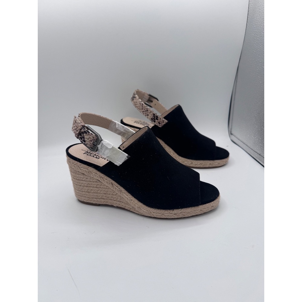 LifeStride Trina Espadrille Wedge Sandals Women 6M Black Snakeskin Slingback - Picture 3 of 8